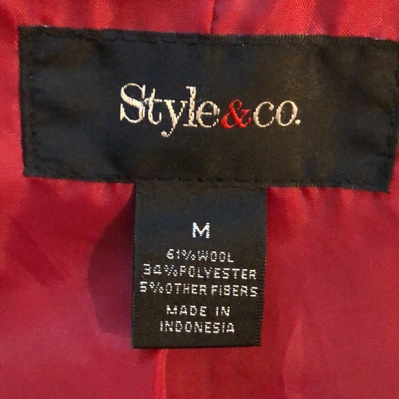 Style & Co. Red wool blend pea coat double breasted with black buttons - Picture 6 of 6
